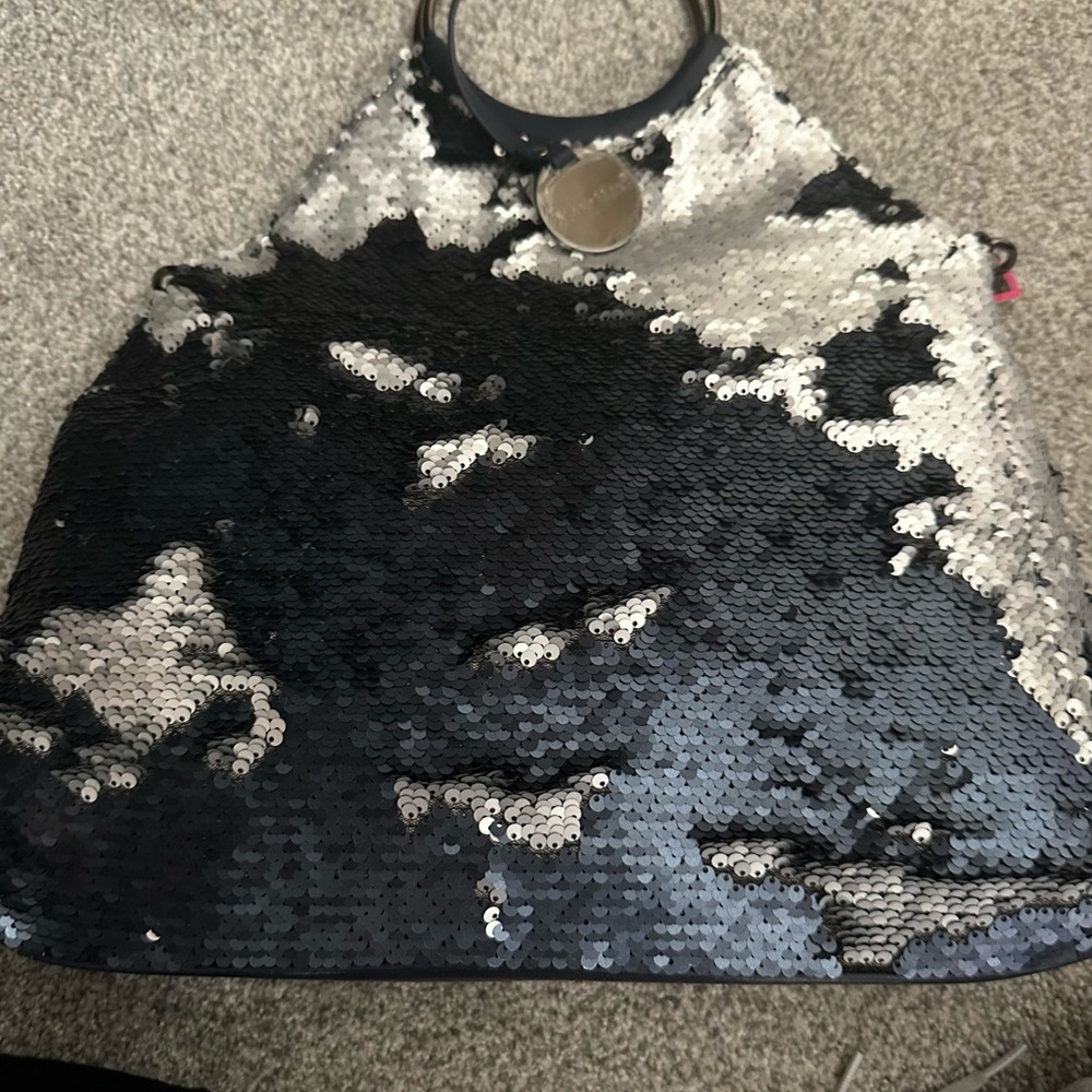 Sequin Reversible Tote Bag - Blue & Silver